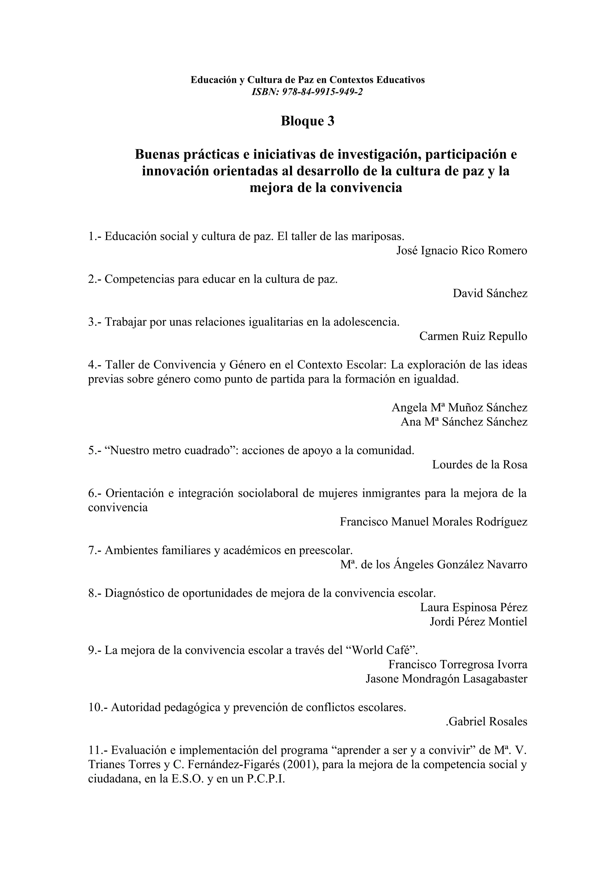 Educacion y cultura de paz en contextos educativos