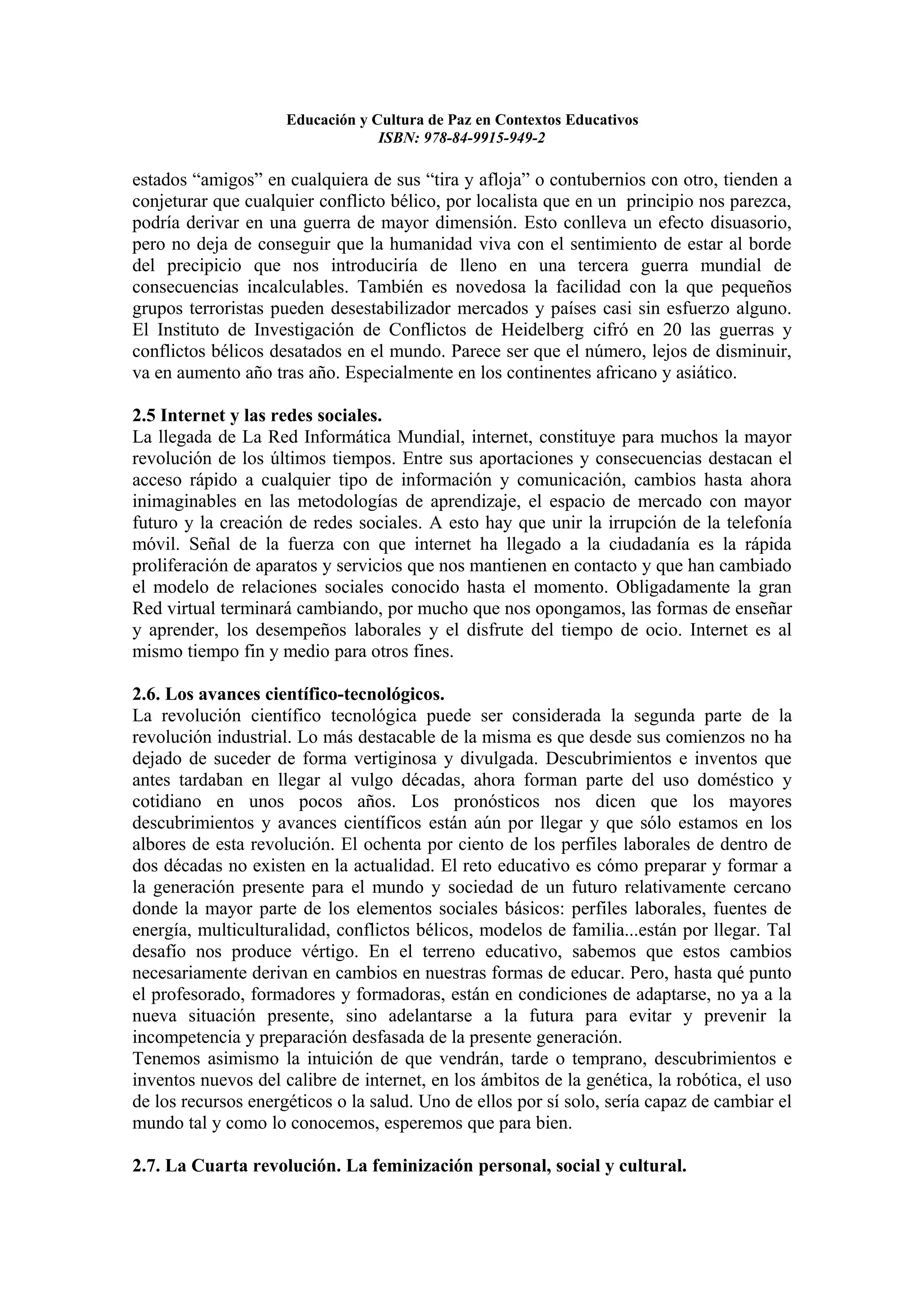 Educacion y cultura de paz en contextos educativos
