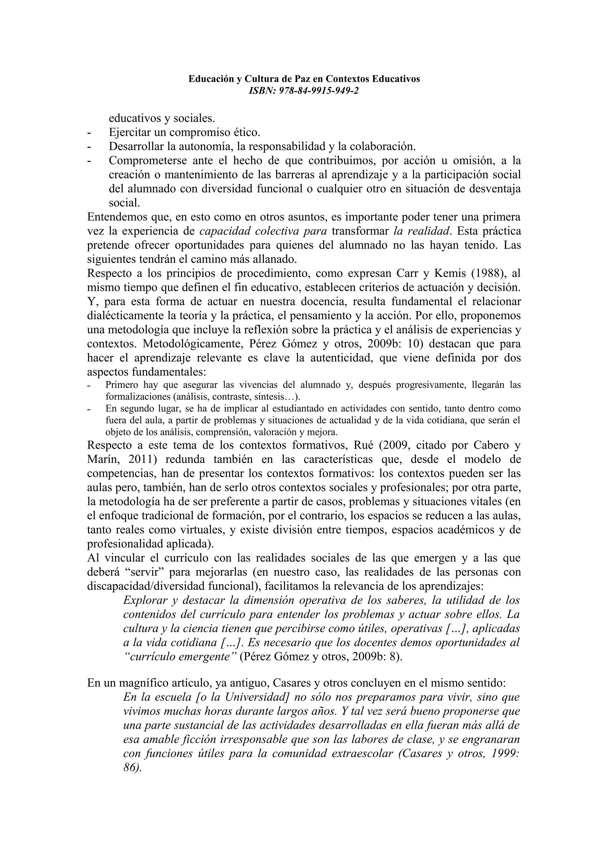 Educacion y cultura de paz en contextos educativos