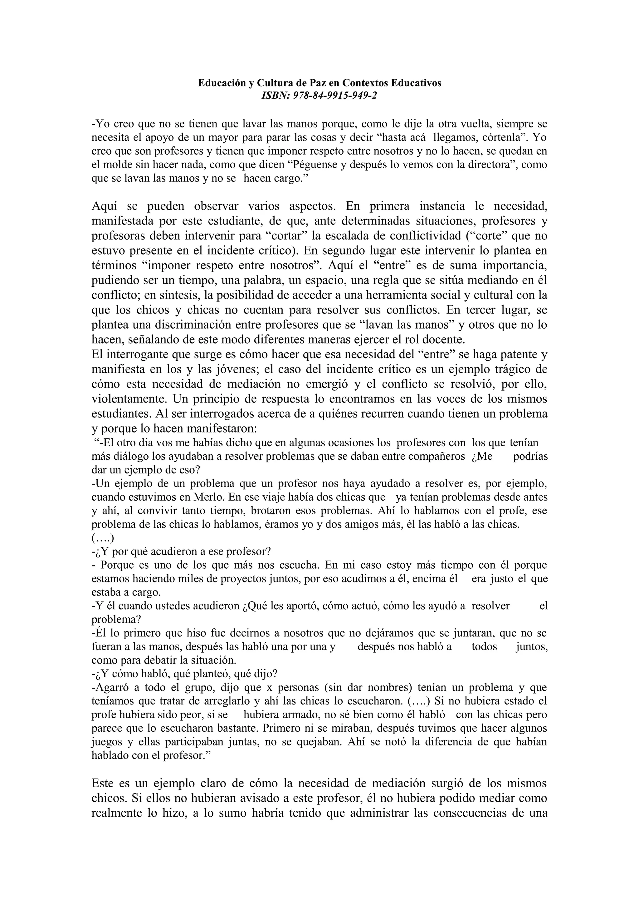 Educacion y cultura de paz en contextos educativos