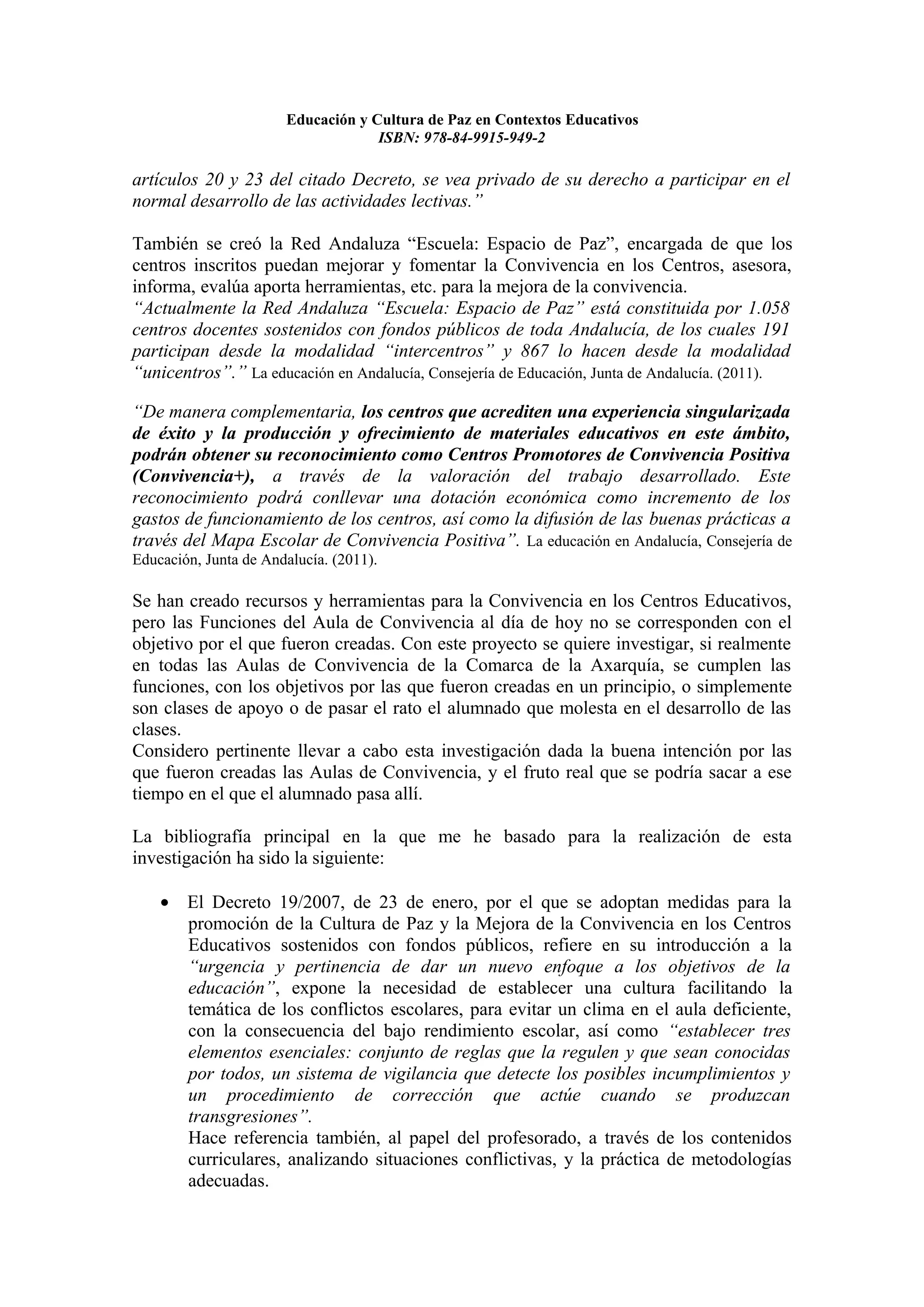 Educacion y cultura de paz en contextos educativos