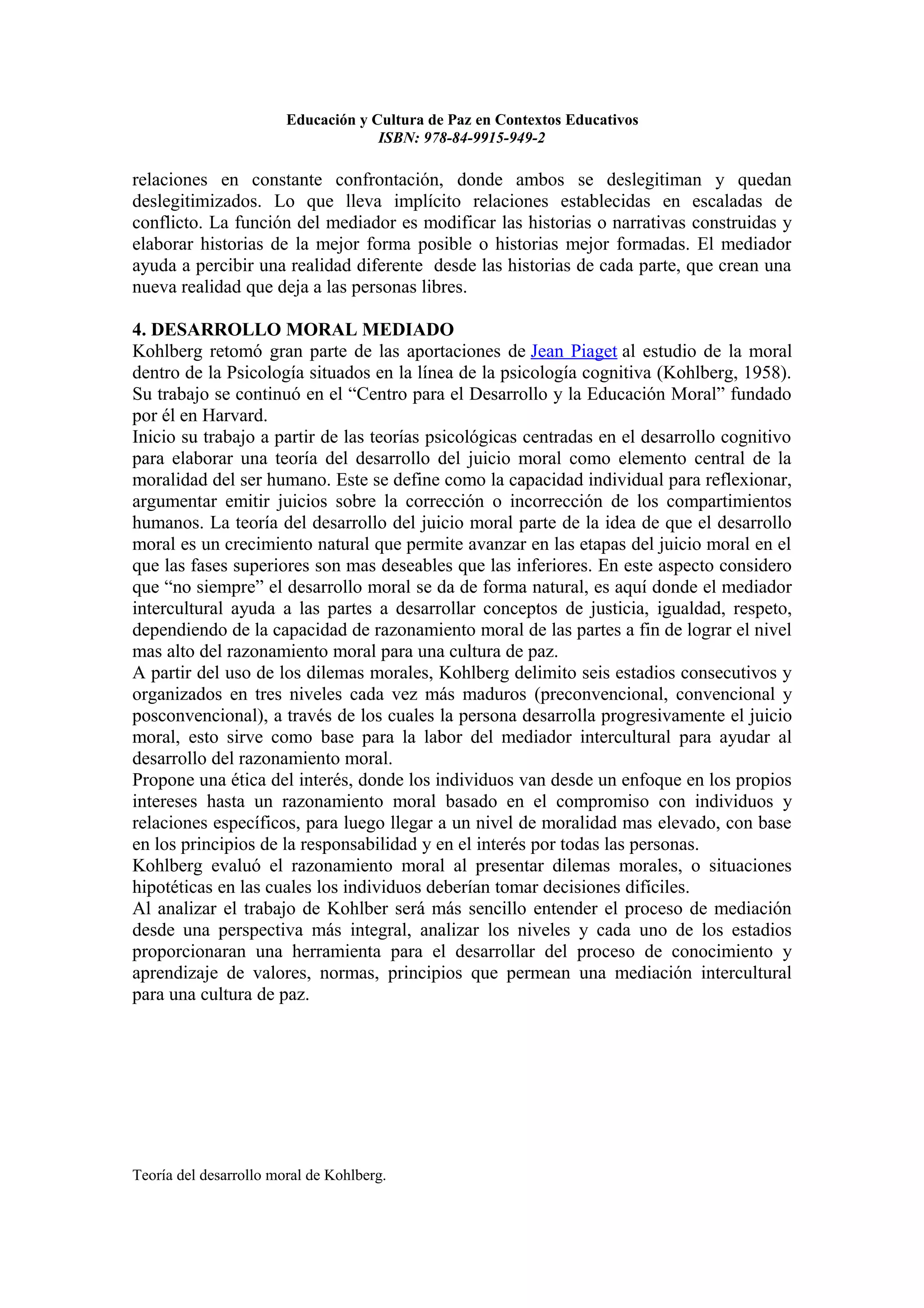 Educacion y cultura de paz en contextos educativos