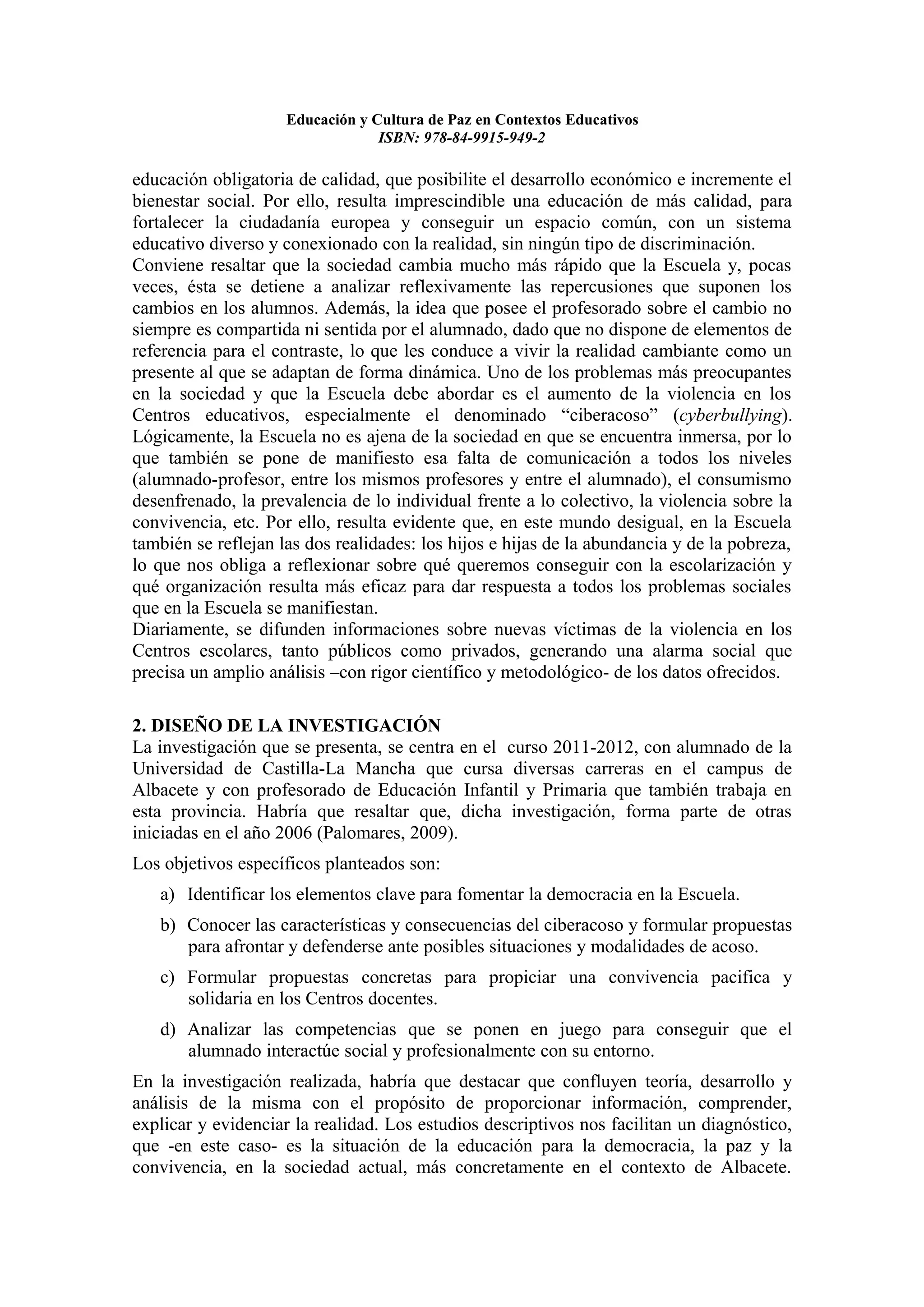 Educacion y cultura de paz en contextos educativos