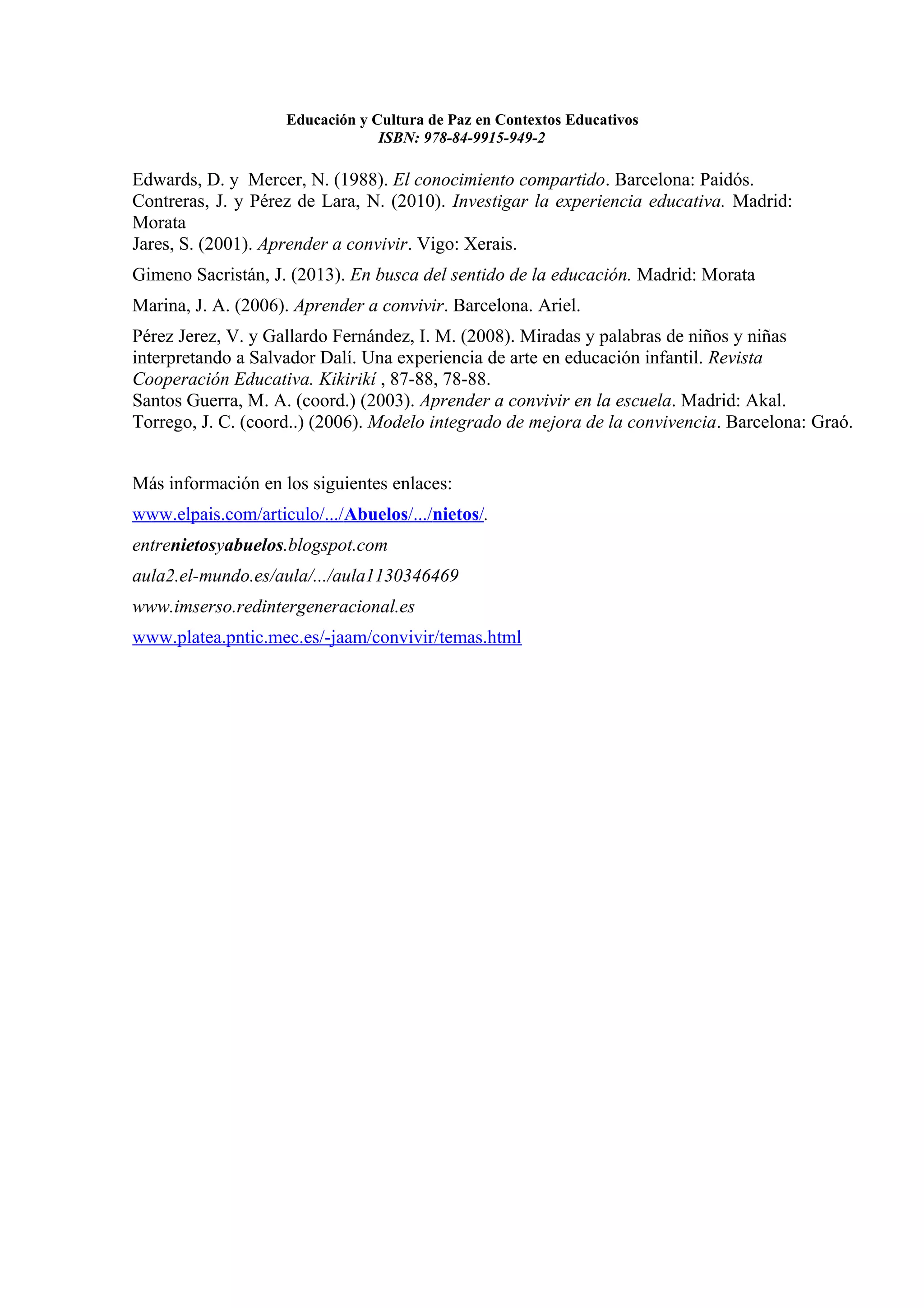 Educacion y cultura de paz en contextos educativos