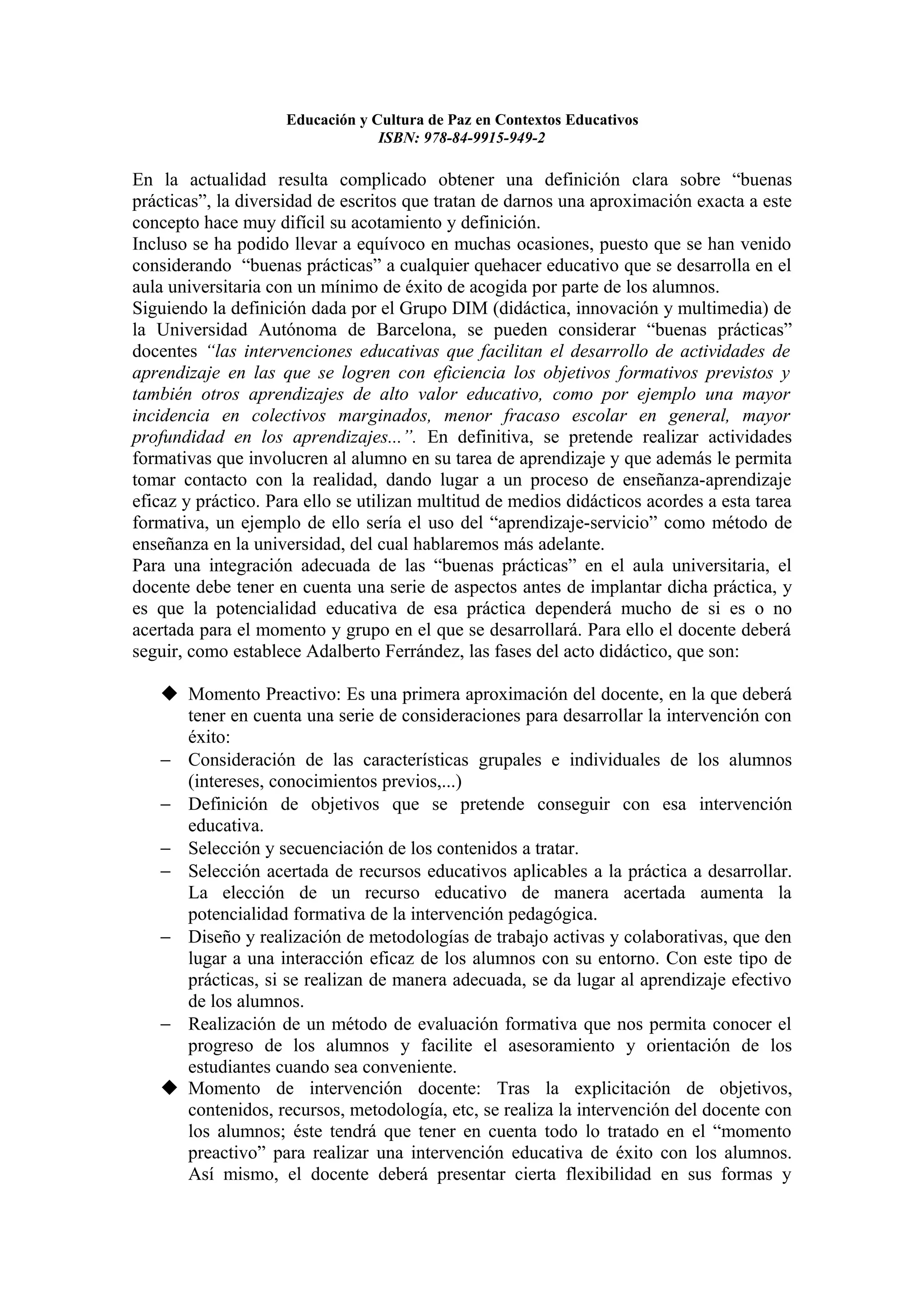 Educacion y cultura de paz en contextos educativos