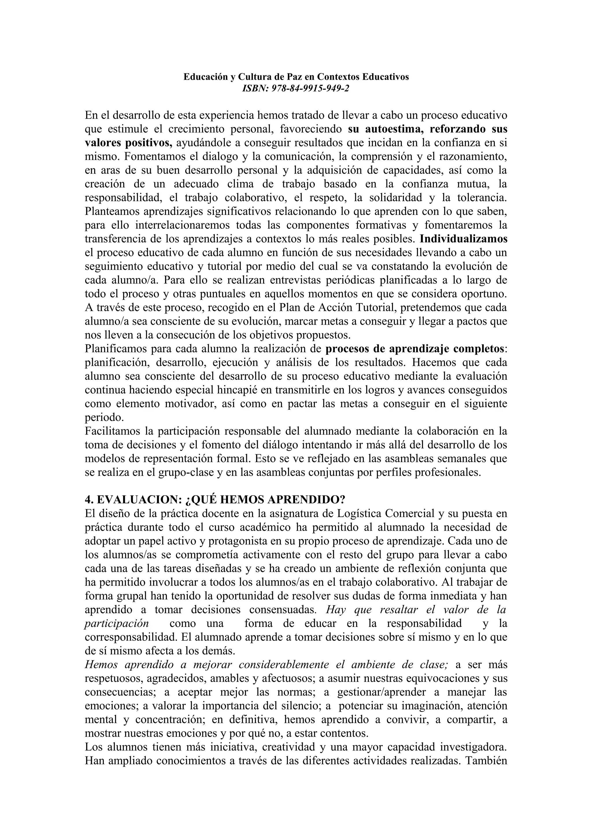 Educacion y cultura de paz en contextos educativos