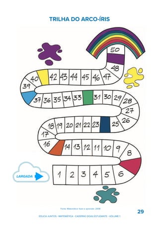 TRILHA DO ARCO-ÍRIS
29
LARGADA
Fonte: Matemática: fazer e aprender, 2008
EDUCA JUNTOS - MATEMÁTICA - CADERNO DO(A) ESTUDANTE - VOLUME 1
 
