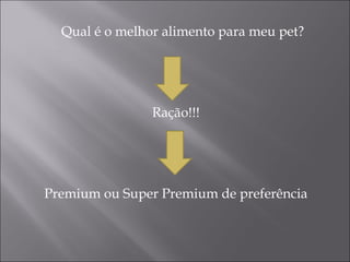 Qual é o melhor alimento para meu pet? Ração!!!  Premium ou Super Premium de preferência  