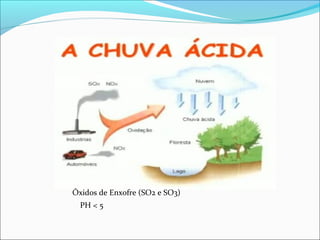 Óxidos de Enxofre (SO2 e SO3)
PH < 5
 