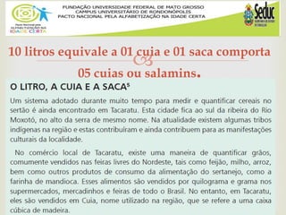 10 litros equivale a 01 cuia e 01 saca comporta
05 cuias ou salamins.
 