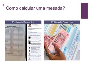 +

Como calcular uma mesada?
Política de Descontos

Política de Economia

 