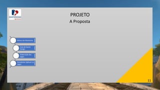 11
PROJETO
A Proposta
Boteco do Montanha
Aula de Game
Design
Elaboração dos
Jogos
Estudantes Aplicam os
Jogos
 