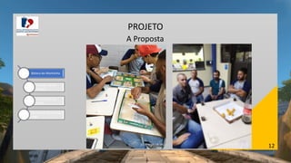 12
PROJETO
A Proposta
Boteco do Montanha
Aula de Game
Design
Elaboração dos
Jogos
Estudantes Aplicam os
Jogos
 