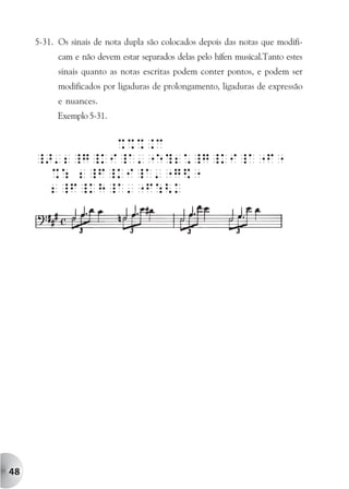 5-31. Os sinais de nota dupla são colocados depois das notas que modifi-
           cam e não devem estar separados delas pelo hífen musical.Tanto estes
           sinais quanto as notas escritas podem conter pontos, e podem ser
           modificados por ligaduras de prolongamento, ligaduras de expressão
           e nuances.
           Exemplo 5-31.


              %%%.c
     _>'2_g_ki_A'"e?2*_g_ki_A"F"
       %: 2_F_ki_A'"g$"
       2_F_kH_A'"F:<k




48
 