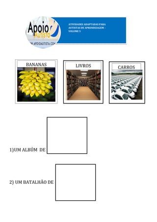 1)UM ALBÚM DE
2) UM BATALHÃO DE
BANANAS LIVROS CARROS
 