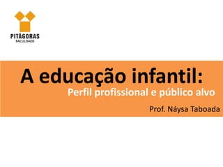 A educação infantil:
Prof. Náysa Taboada
Perfil profissional e público alvo
 