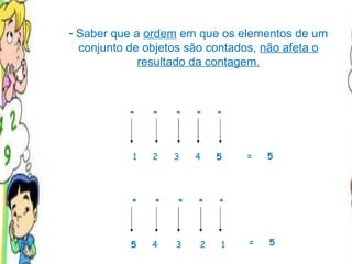 Saber que a  ordem  em que os elementos de um conjunto de objetos são contados,  não afeta o resultado da contagem. *  *  *  *  * 1  2  3  4  5 *  *  *  *  * 5   4  3  2  1 =  5 =  5 