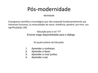 Ensinarexigereflexãocríticasobre a práticaQuantomais me assumocomoestousendo e percebo a ou as razões de ser de porqueestousendoassim, mais me tornocapaz de mudar, de promover-me, no caso, do estado de curisosidadeingênuapara o de curiosidadeepistemológica.(Freire, 2010: 39)