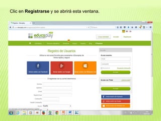 Clic en Registrarse y se abrirá esta ventana.
 