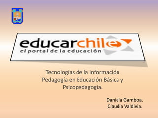 Tecnologías de la Información
Pedagogía en Educación Básica y
       Psicopedagogía.

                        Daniela Gamboa.
                        Claudia Valdivia.
 