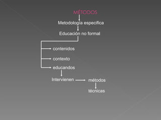 Metodología especifica contenidos contexto educandos Educación no formal Intervienen métodos técnicas 