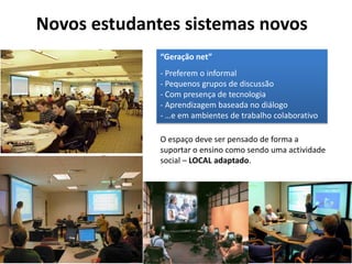 Novos estudantes sistemas novos<br />“Geração net”<br />- Preferem o informal<br />- Pequenos grupos de discussão<br />- C...