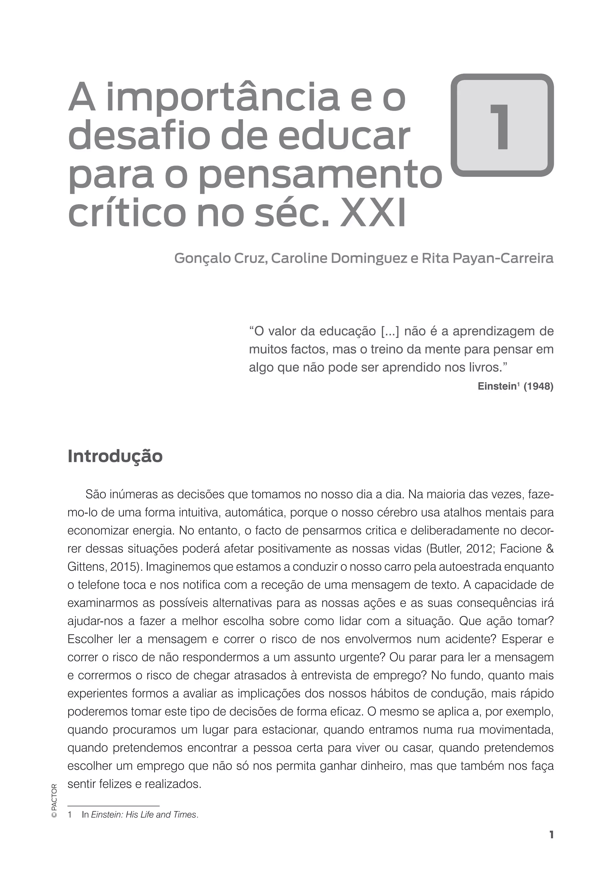 Educar para o pensamento critico na sala de aula | PDF