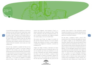 Perfiles de
 las TIC




     una red P2P para descargar un programa en su versión de     puedan subir imágenes, como Facebook o Tuenti, o a         pudieras copiar ¡Gracias a esta herramienta podrías
     evaluación de unas fuentes que son sospechosas, quizás      espacios personales como servidores de fotos: Fotolog,     recuperar los proyectos en un momento! Naturalmente el
     sea mejor idea hacerlo desde su página web oficial. En      Flickr o Panoramio. Pero esto es totalmente distinto, ya   tiempo de descarga dependería de la conexión, pero este
92   el ejemplo citado, Photoshop de la empresa Adobe, se        que no estamos compartiendo esas imágenes privadas         ejemplo es únicamente ilustrativo.                            92
     puede descargar desde www.adobe.com/es/downloads/.          con nuestro amigo, sino con el mundo entero.
                                                                                                                            Por otra parte, y superado el temor a usar el P2P,
     De todas formas no nos dejemos llevar por esta faceta
                                                                 Otra opción sería Picasa, de Google. Su versión en         tenemos que ver qué contenidos descargados de Internet
     negativa y comprendamos el enorme potencial de una
                                                                 web permite almacenar álbumes en la red de tamaño          son legales o ilegales, ya que habitualmente estarán
     herramienta para compartir archivos entre usuarios sin
                                                                 limitado, pero volvemos a lo mismo: si somos exigentes     mezclados. Nuestros hijos e hijas usan las redes P2P para
     ninguna restricción de tamaño, como sucede con el mail
                                                                 y queremos las imágenes sin comprimir, la solución es      acceder a todo tipo de contenidos de otros usuarios, y es
     convencional.
                                                                 el protocolo P2P.                                          fácil encontrar en estas listas de intercambio películas de
     A día de hoy, compartir un paquete de fotos con los                                                                    estreno, discos e incluso libros en formato electrónico (o
                                                                 Imagina que llegas al trabajo y descubres con horror
     amigos resulta lento y costoso si no se hace a través de                                                               eBooks). ¿Es lícito descargar cualquier tipo de contenido
                                                                 que te has dejado encima de la mesita del salón un CD
     redes P2P. Esto se debe a que casi todos los canales                                                                   más allá de los documentos personales? ¿Son legales las
                                                                 con los proyectos que tienes que presentar en un par
     posibles para el envío de fotos presentan inconvenientes:                                                              redes P2P? Para responder a estas preguntas, debemos
                                                                 de horas. Suponiendo que fuera imposible desplazarte
     el correo electrónico funciona muy lentamente; la subida                                                               echar un vistazo a la Ley de Propiedad Intelectual,
                                                                 de nuevo a casa (por la distancia, o porque se haya
     a páginas web comprime el tamaño y calidad de las                                                                      en cuyo artículo 31 se habla del derecho a la copia
                                                                 desencadenado un huracán, por ejemplo), bastaría con
     imágenes; enviarlas por mensajería instantánea puede                                                                   privada, es decir, el derecho a hacer copias privadas de
                                                                 llamar a tu hijo o hija y pedirle que se conectara a una
     llevar horas... Si no somos muy exigentes, nos bastará                                                                 cualquier obra (cinematográfica, musical, literaria, etc.)
                                                                 red P2P para subir los archivos del CD y que tú te los
     enviar las fotos a través de una red social donde se                                                                   sin permiso del autor siempre que no exista ánimo de
 