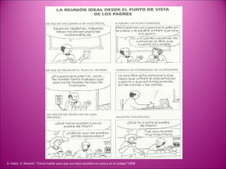 A. Faber, E. Mazlish. “Cómo hablar para que sus hijos estudien en casa y en el colegio”2008 
