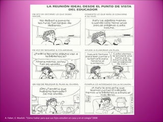 A. Faber, E. Mazlish. “Cómo hablar para que sus hijos estudien en casa y en el colegio”2008 