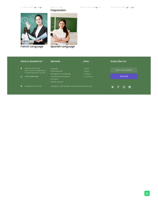 Arabic Language IELTS Test
Preparation
Business English German Language
French Language Spanish Language
Have a Questions?
 Educate Main Office
Floor 0, Unit 131, Nobili Palazzo
1b Qanat Quartier, The Pearl
 (+974) 4006-3031
Services
Language
Soft/People Skill
Management & Leadership
Technical and Vocational
K12 Tuition
KG Early Learners
Links
 Home
 About
 Services
 Contact us
Subscribe Us!
Enter email address
Subscribe
 info@educate.com.qa Copyright © 2023 All rights reserved. Powered by Levycon
   

 