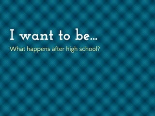 I want to be...
What happens after high school?
 
