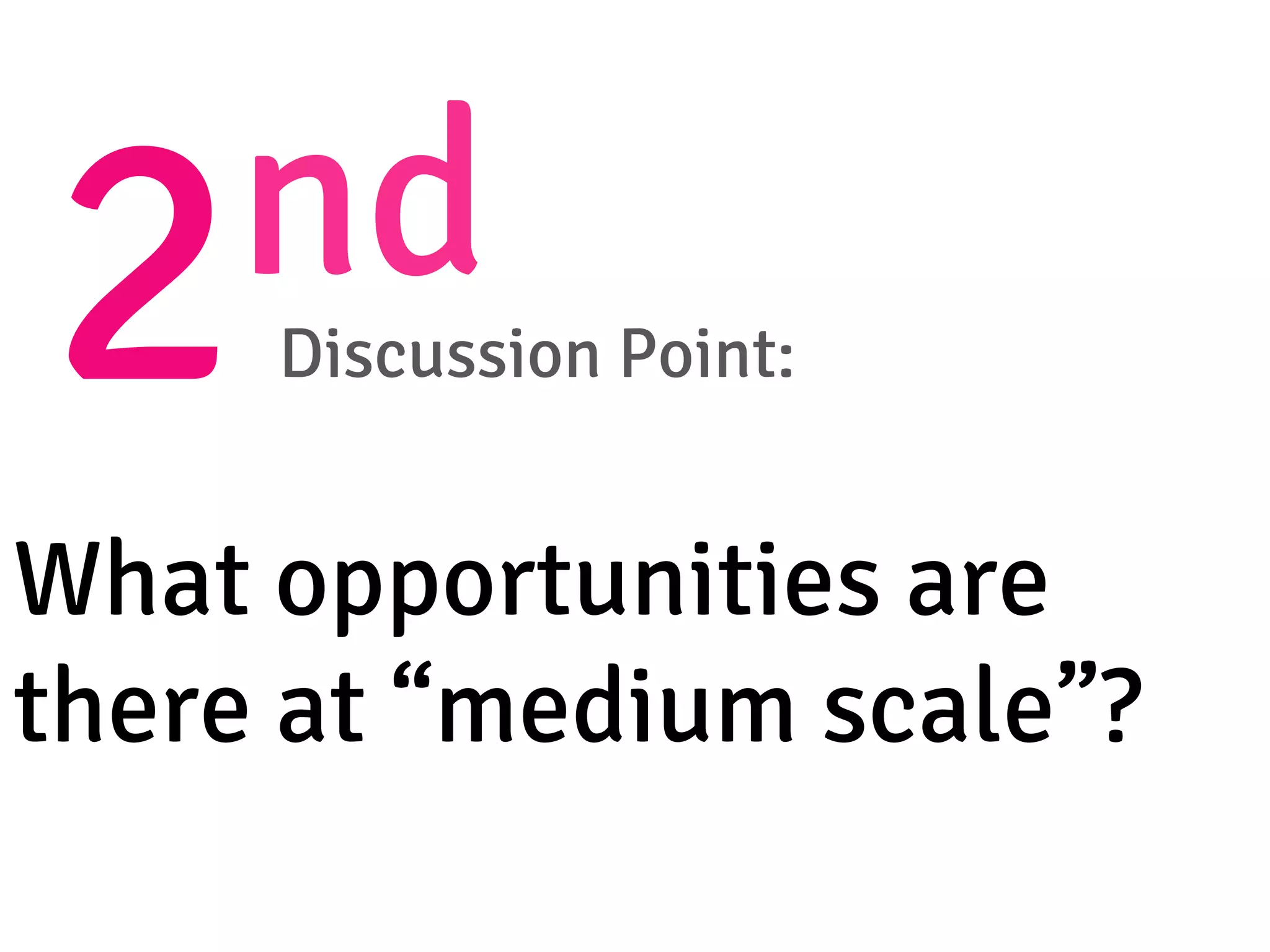 2nd
 
Discussion Point: 
What opportunities are 
there at “medium scale”?
 