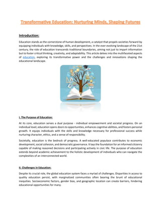 Transformative Education: Nurturing Minds, Shaping Futures | PDF