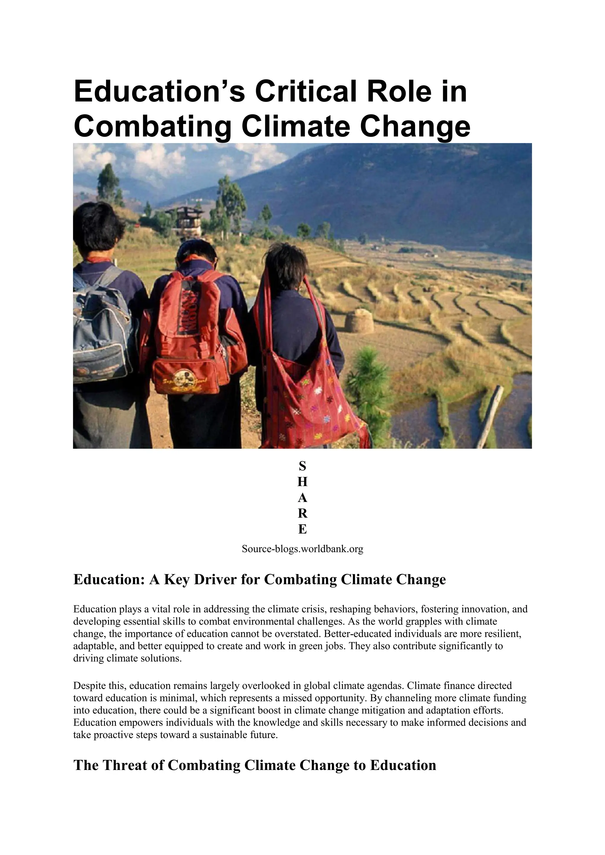 Education's Critical Role in Combating Climate Change | PDF