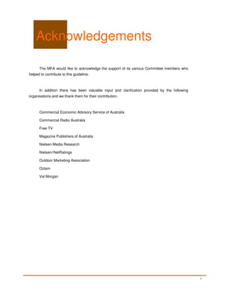 Acknowledgements

      The MFA would like to acknowledge the support of its various Committee members who
helped to contr...