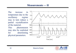 MeasurementsMeasurements —— IIII
The increase in
temperature due to the
oscillatory regime
may in turn induce a
partial crystallization
of the material.
This phenomenon
Massimo Rudan
University of Bologna
42
This phenomenon
may also be exploited
for determining
physical parameters.
 
