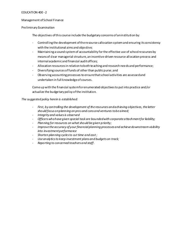 comprehensive exam for masters example