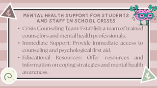 •
•
•
MENTAL HEALTH SUPPORT FOR STUDENTS
AND STAFF IN SCHOOL CRISES
 