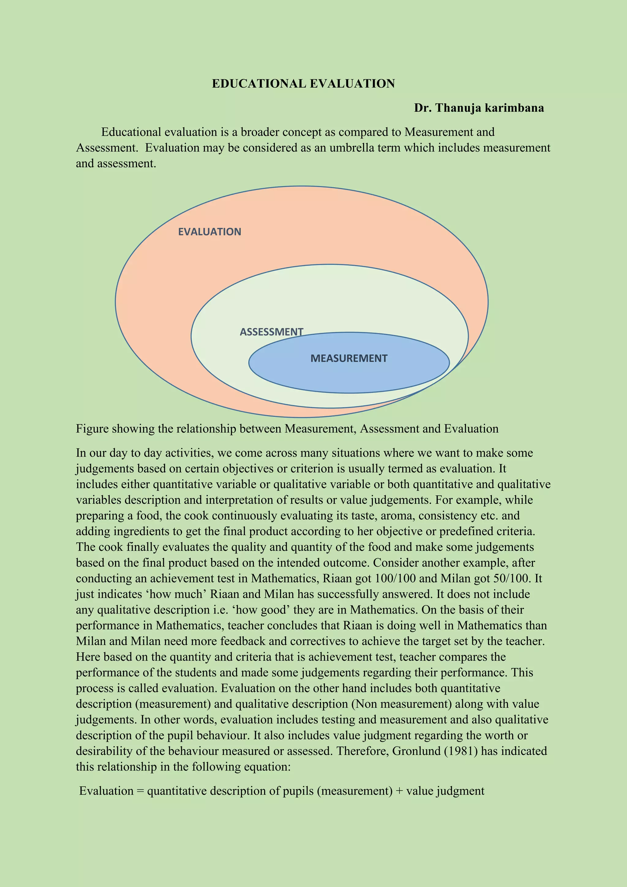 Educational evaluation -a brief conceptual overview | PDF