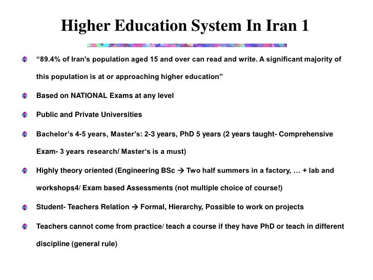 educational system in iran essay Overview of the irish education system educational provision for students with special educational needs ranges from additional support in mainstream schools to. educational system in iran essay Overview of the irish education system educational provision for students with special educational needs ranges from additional support in mainstream schools to.