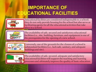 IMPORTANCE OF
EDUCATIONAL FACILITIES
 