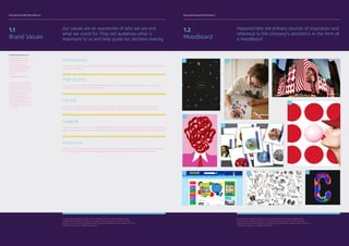 Educational Insight Brand Manual Educational Insight Brand Manual
Our values are an expression of who we are and
what we stand for. They tell audiences what is
important to us and help guide our decision-making
1.1
Brand Values
To protect the integrity of the brand it is important that any future designers and
collaborating institutions adhere to all aspects of this document. It aims to provide
guidance as to how the Educational Insight logo and wordmarks need to appear in various
mediums as well as on collateral materials.
Performance
“Our focus is achieving extraordinary performance, comfort and durability with minimal upkeep and
great looks to match.”
High Quality
“Every one of our pieces is designed and manufactured to exacting quality and safety standards,
using the best materials and treatments.”
Vibrant
Simply put, at Educational Insight, we’re for children. This means that our products and brand
maintain a vibrant and youthful aesthetic that is both easy on the eye as well as appealing to
Creative
“We encourage creativity and innovation through our educational products. We invite children of all
ages to grow their creative learning capabilities and aim to represent knowledge in its youngest and
UNDERSTANDING VALUE
“Brand integrity is the
ability to present one’s
brand both in words
and deeds to be true,
respectable and acceptable
without compromising
on standards (brand’s
promise).”
- Bernard Kelvin Clive
Too often, marketers orient
messaging around what
they believe to be the most
important features of their
product or service, instead
of looking into what’s
actually important to
target customers. Take the
time to understand your
customers and their values,
then align your messaging
accordingly.
Featured here are primary sources of inspiration and
reference to the company’s aesthetics in the form of
a moodboard
1.2
Moodboard
To protect the integrity of the brand it is important that any future designers and
collaborating institutions adhere to all aspects of this document. It aims to provide
guidance as to how the Educational Insight logo and wordmarks need to appear in various
mediums as well as on collateral materials.
1 2 3
4
5
6
7 8 9
Innovative
“We’re new in the game and we’re proud of that fact. We look to work off new platforms to expand
our reach and approach situations particularly in the education sector in a forward-thinking
 