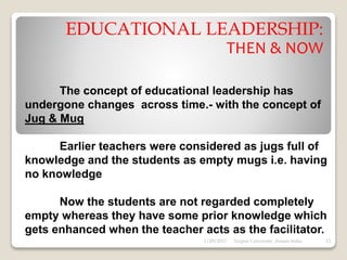 Contd.
 POSITIVE THINKER: A leader should
have positive attitude. He should be
hopeful even if there is doubt. In adverse
situations he should be able to work hard
and get the results.
 CONFLICT MANAGER: Leaders should
have the ability to resolve conflicts among
team members. He should be able to
handle any kind of conflicts efficiently
without losing team-spirit.
 