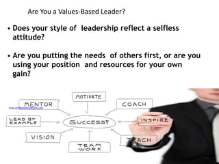 Are You a Values-Based Leader?
• Does your style of leadership reflect a selfless
attitude?
• Are you putting the needs of others first, or are you
using your position and resources for your own
gain?
13
www.profilesinternational.com
©2012 Profiles International, Inc. All rights reserved.
 