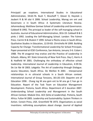 Philosophy of Leadership and Management in Education Page 26
Principals’ pe rceptions. International Studies in Educationa...