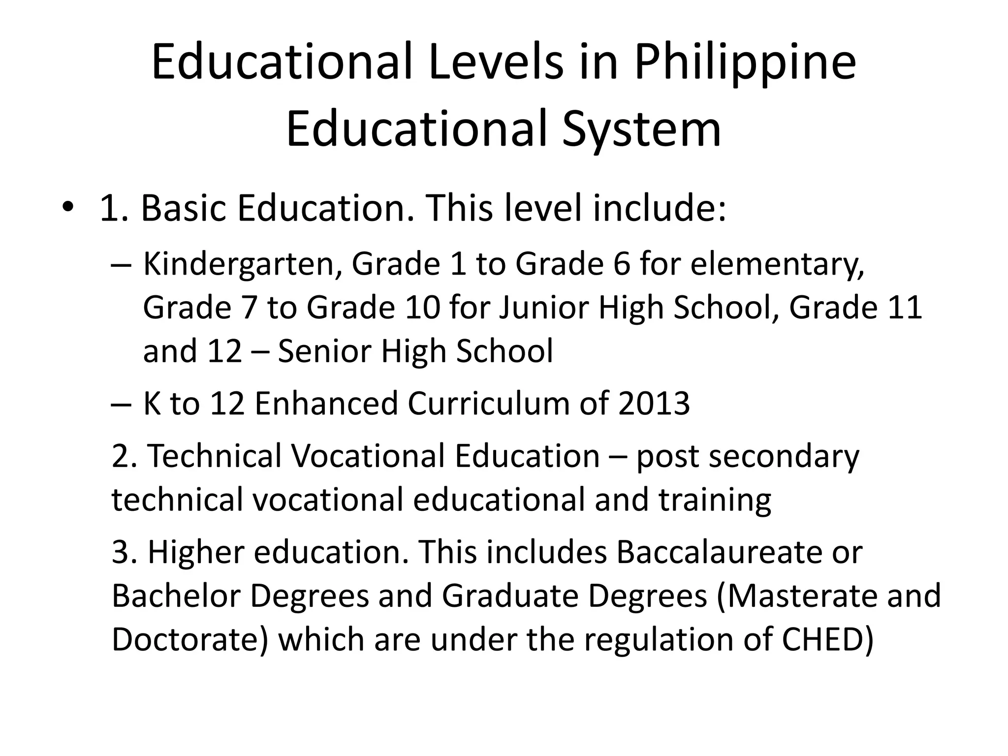 Educational levels in philippine educational system | PPTX