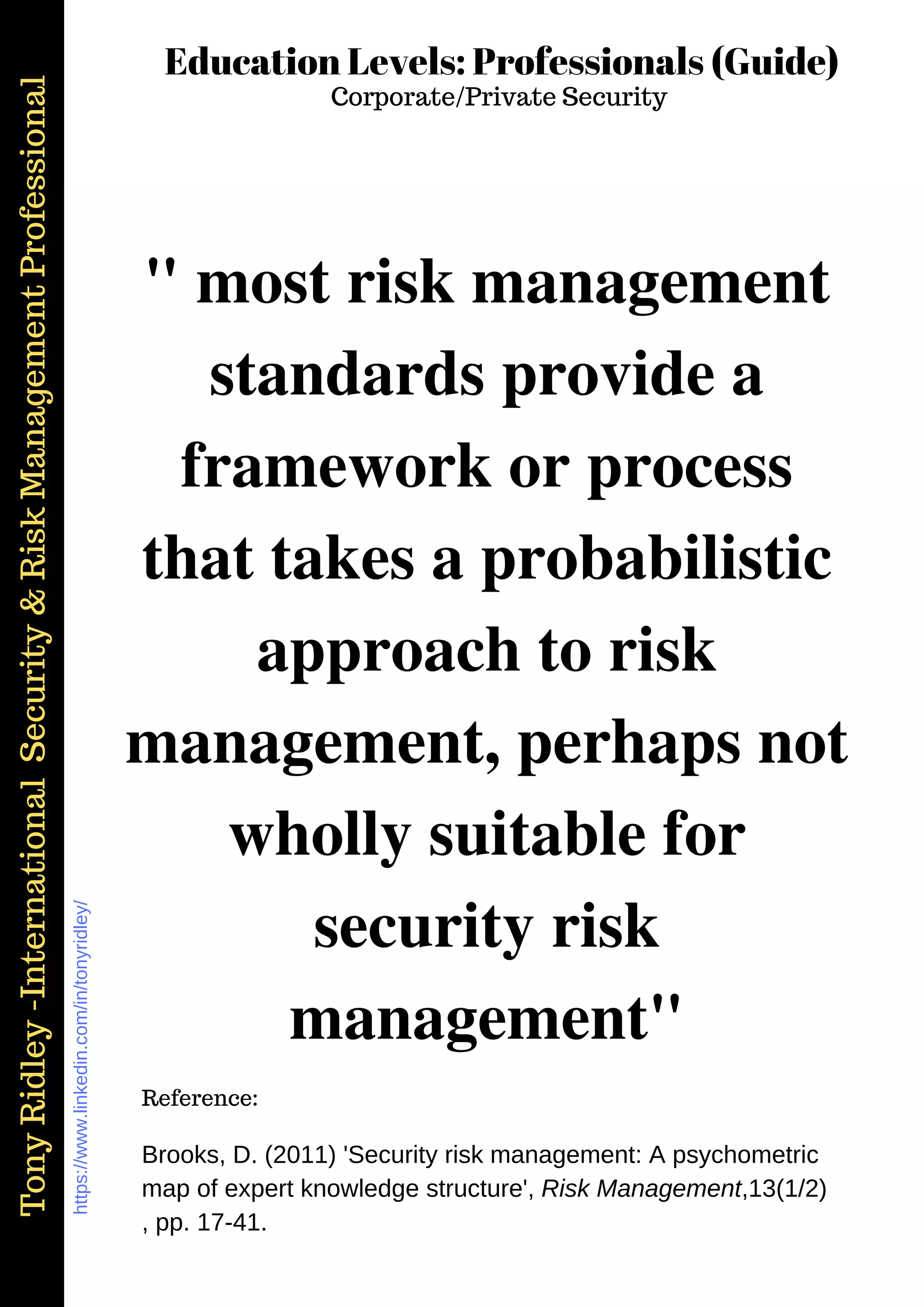 Educational levels of professionals.a guide.tony ridley.security risk ...
