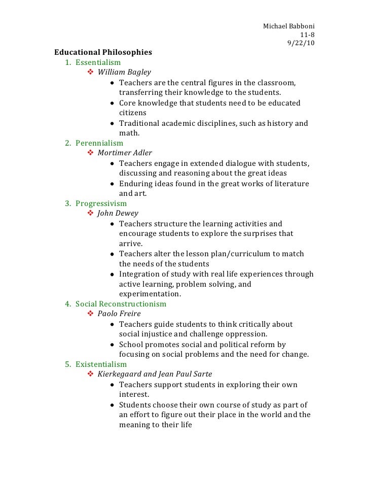 Educational philosophies matrix Educational philosophies matrix