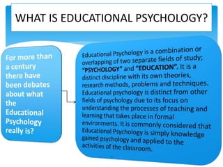 WHAT IS EDUCATIONAL PSYCHOLOGY?
12
 